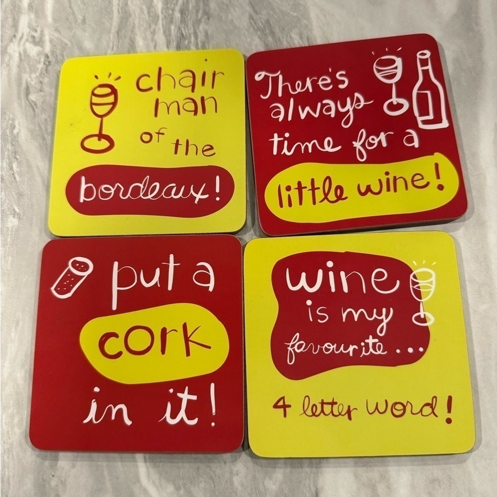 NEW in box funny wine themed coaster set
